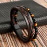 Mens Tiger Eye Beaded Leather Bracelet  MultiLayer Classic Handmade Fashion Jewelry Gift 8
