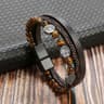 Mens Tiger Eye Beaded Leather Bracelet  MultiLayer Classic Handmade Fashion Jewelry Gift 18