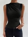 Fashion Mock Neck Ruched Tank Top  Y2K Pleated Sleeveless Summer Tee For Women 6
