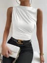Fashion Mock Neck Ruched Tank Top  Y2K Pleated Sleeveless Summer Tee For Women 7