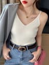 Korean VNeck Knitted Suspender Crop Camisole  High Stretch Summer Basic Tank For Women 10