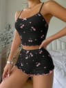 Heart Print Ribbed Backless Pajama Set For Women  Sexy Bow Detail Crop Cami  Shorts Summer Sleepwea 6