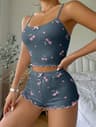 Heart Print Ribbed Backless Pajama Set For Women  Sexy Bow Detail Crop Cami  Shorts Summer Sleepwea 7