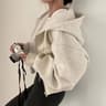 Womens FleeceLined Cropped ZipUp Hoodie  Slim Fit Warm Hooded Sweatshirt 9