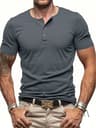 Mens Short Sleeve Henley TShirt  Slim Fit Button Neck Casual Streetwear Tee 6
