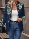 Womens Retro Floral Embroidered DoubleBreasted Blazer  Elegant Stand Collar Office Jacket 4