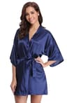Womens Luxury Satin Silk Kimono Robe Navy Blue Bridesmaid Short Sleeve Bathrobe 6