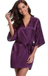 Womens Luxury Satin Silk Kimono Robe Navy Blue Bridesmaid Short Sleeve Bathrobe 8