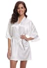 Womens Luxury Satin Silk Kimono Robe Navy Blue Bridesmaid Short Sleeve Bathrobe 12