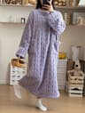 Womens Winter Flannel Nightgown Long Sleeve Thick Coral Fleece Warm Sleep Dress With Pockets 9