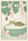 Japanese Tabby Cat Bathtub Canvas Wall Art  Japandi Retro Aesthetic Bathroom Poster 15