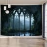 Gothic Window Forest Tapestry  Lush Green Landscape Wall Hanging For Living Room  Bedroom Decor 7