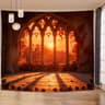 Gothic Window Forest Tapestry  Lush Green Landscape Wall Hanging For Living Room  Bedroom Decor 13