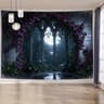 Gothic Window Forest Tapestry  Lush Green Landscape Wall Hanging For Living Room  Bedroom Decor 14