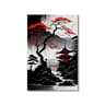 3pcs Vintage Japanese Landscape Canvas Wall Art Prints  Oriental Black  Red Home Decor Posters 8