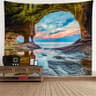 Fantasy Window Scenery Wall Tapestry  Tree Hollow  Fireplace Background Hanging Decor 18