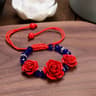 Korean Handmade Braided Rose Flower Bracelet  Boho Red Rope Beaded Bracelet For Women  Girls 8