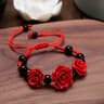 Korean Handmade Braided Rose Flower Bracelet  Boho Red Rope Beaded Bracelet For Women  Girls 6