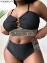 VigoJany Patchwork Hollow Plus Size Bikini Set 6