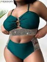 VigoJany Patchwork Hollow Plus Size Bikini Set 7