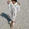 Chiffon V Neck Ruffled Beach Cover Up 7