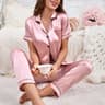 Women Short Sleeve ButtonDown Satin Pajama Set 16