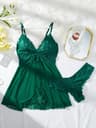Women Red Lace Nightdress Set With Sheer V Neck Cami And Panties 9