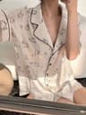 Women Cherry Print Satin Style Pajama Set With Top And Shorts 13