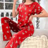 Women Dark Pink Letter Print Pajama Set With T Shirt And Pants 5