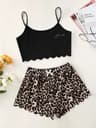 Women Leopard Print V Neck Cami And Shorts Pajama Set 5