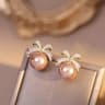 Rhinestone Bow Pearl Stud Earrings Elegant Womens Jewelry 5