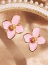 Vintage Hibiscus Flower Glaze Stud Earrings 5