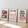 Retro Cocktail And Pasta Wall Art Set 8