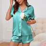 Womens Satin Pajama Set With Button Up Top And Shorts 12