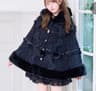 Women Hooded Double Layer Knitted Cape With Large Ribbon 12