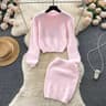 Elegant Harmony Knit Set Pullover  HighWaist Skirt TwoPiece Outfit Korean Style Sweater Set 0