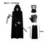 Grim Reaper Costume Set With Hooded Black Cloak  Skeleton Prop  Halloween Cosplay For Kids  Adults 10