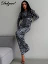 Leopard Print Long Sleeve Maxi Dress  Elegant Y2K Bodycon Party Dress For Women 4