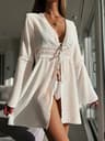 White Lace Beach Cover Up Dress  Long Sleeve VNeck Knitted Swimsuit Cover Up 6
