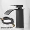 Matte Black Waterfall Bathroom Faucet With Hot  Cold Supply Lines 6