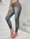 Denim Look High Waist Tummy Control Leggings With Pockets 5