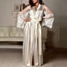 Womens Satin Robe With Lace Trim Long SilkFeel Bathrobe  Nightgown 2