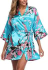 Elegant Satin Silk Bridesmaid Robe  Crane Print Kimono Bathrobe For Wedding Mornings 0