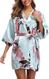 Elegant Satin Silk Bridesmaid Robe  Crane Print Kimono Bathrobe For Wedding Mornings 9