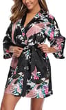 Elegant Satin Silk Bridesmaid Robe  Crane Print Kimono Bathrobe For Wedding Mornings 1