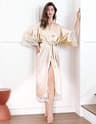 Satin Bridal Robe With Lace Trim  Elegant Long Satin Robe For Bride  Bridesmaids 0