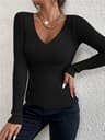 Autumn Muse Rib Knit V Neck Striped Sweater For Women 0