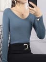Autumn Muse Rib Knit V Neck Striped Sweater For Women 5