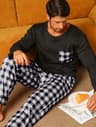 Mens Cotton Plaid Pajama Set  Warm Long Sleeve Winter Sleepwear 11