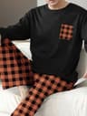 Mens Cotton Plaid Pajama Set  Warm Long Sleeve Winter Sleepwear 7